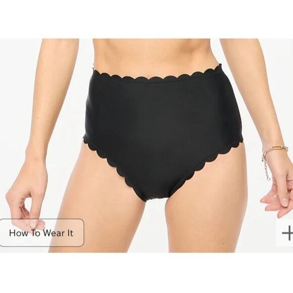J. Crew Factory High Rise Scalloped Bikini Bottom Black Size Small NWT - Picture 1 of 6
